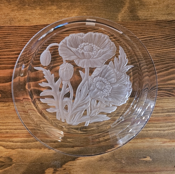 Vinardi Etched Poppy Crystal Art Plate Yamamoto - Picture 2 of 9